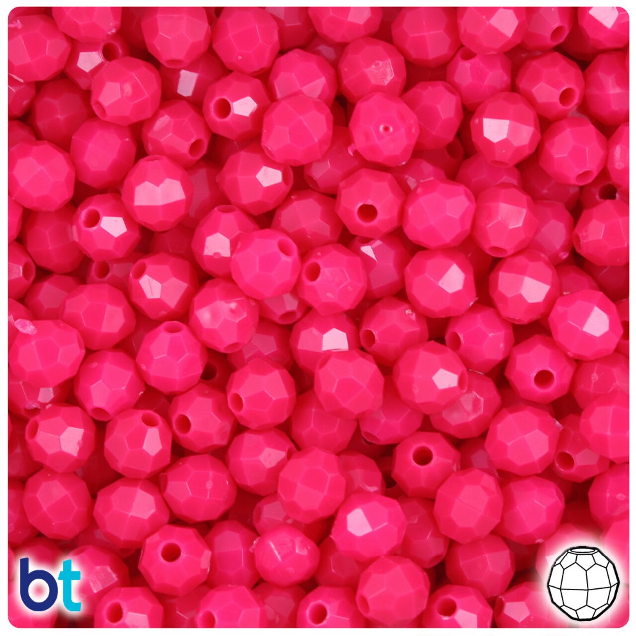 BeadTin Magenta Neon Bright 8mm Faceted Round Plastic Craft Beads (450pcs)